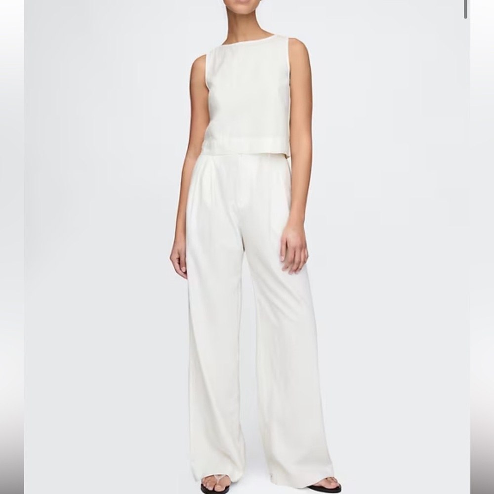 Gap High Rise Pleated Wide Leg Pleated Linen Cotton Pants Off White Size 16